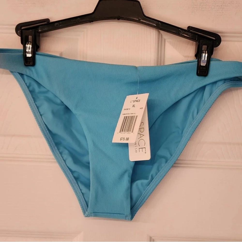 L*Space Camacho Ribbed Bikini Bottom Aquarius Blue Size XL